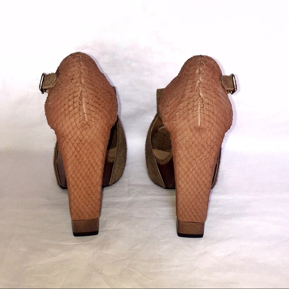 3.1 Phillip Lim X-cellent tan brown suede leather chunky block wood high heel - Picture 5 of 8